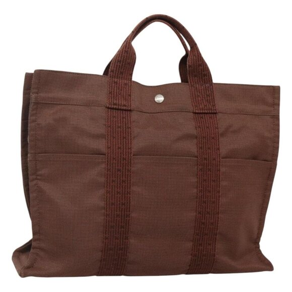 HERMES Her Line MM Hand Bag Canvas Brown Auth 130654 - Picture 1 of 16